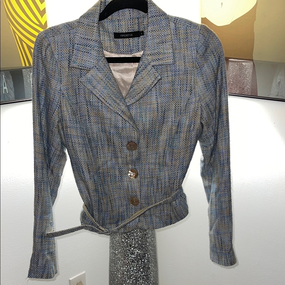 Arden B Blue and Tan Tweed Blazer